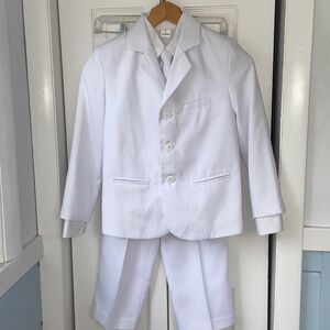 Classic White Kids Matching Suit Set - Jacket, Vest, Shirt, Tie & Pants